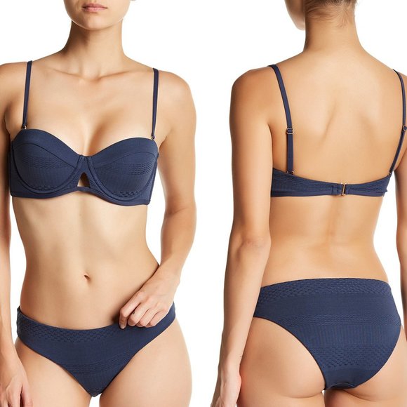 Tavik Other - Tavik Women's Corsica Bandeau Textured Padded Bikini Top Dark Blue Extra Small